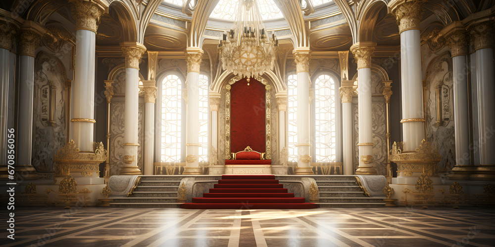 The red carpet at the entrance to the palace, 3d render A 3d realism image of the interior of the palace in the style of red and beige A1 Generative