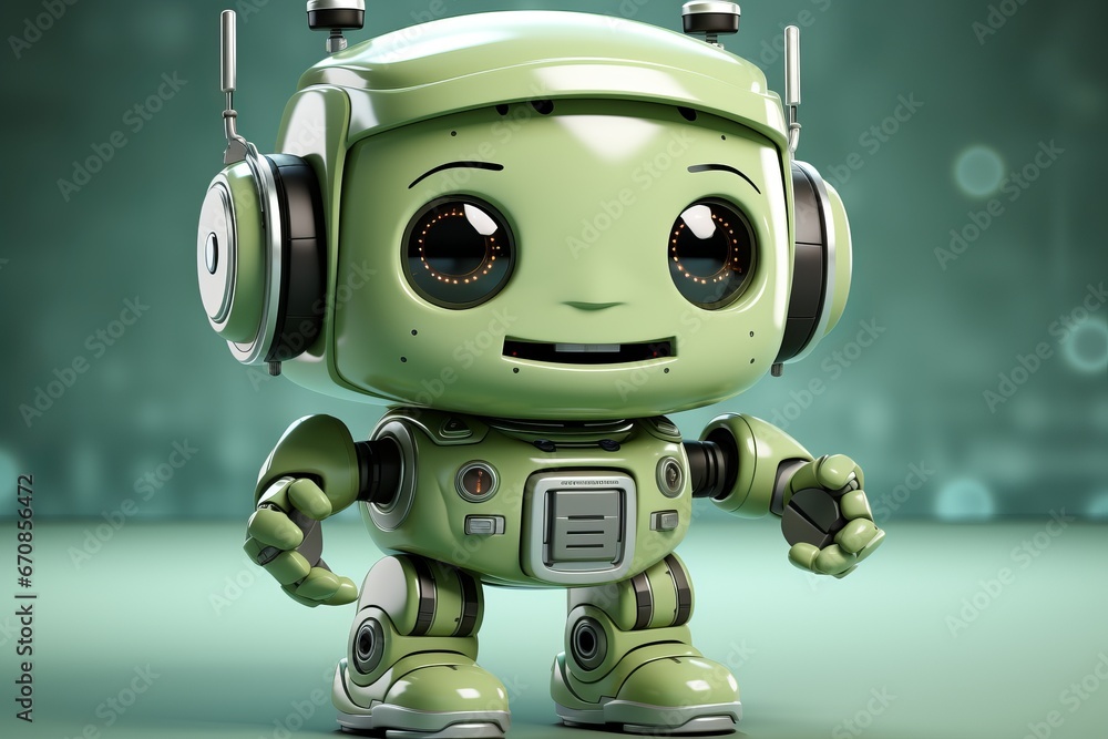 Pastel mint green robot with a storytelling function, sparking imagination and creativity in a soothing color palette, Generative AI Pastel mint green robot with a storytelling function, sparking imagination and creativity in a soothing color palette, Generative AI