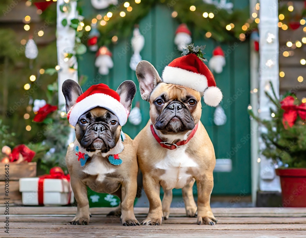 Dogs Christmas - obrazy, fototapety, plakaty 