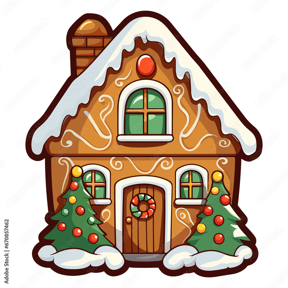 Christmas gingerbread house sticker, Gingerbread House Christmas Cookie Clipart