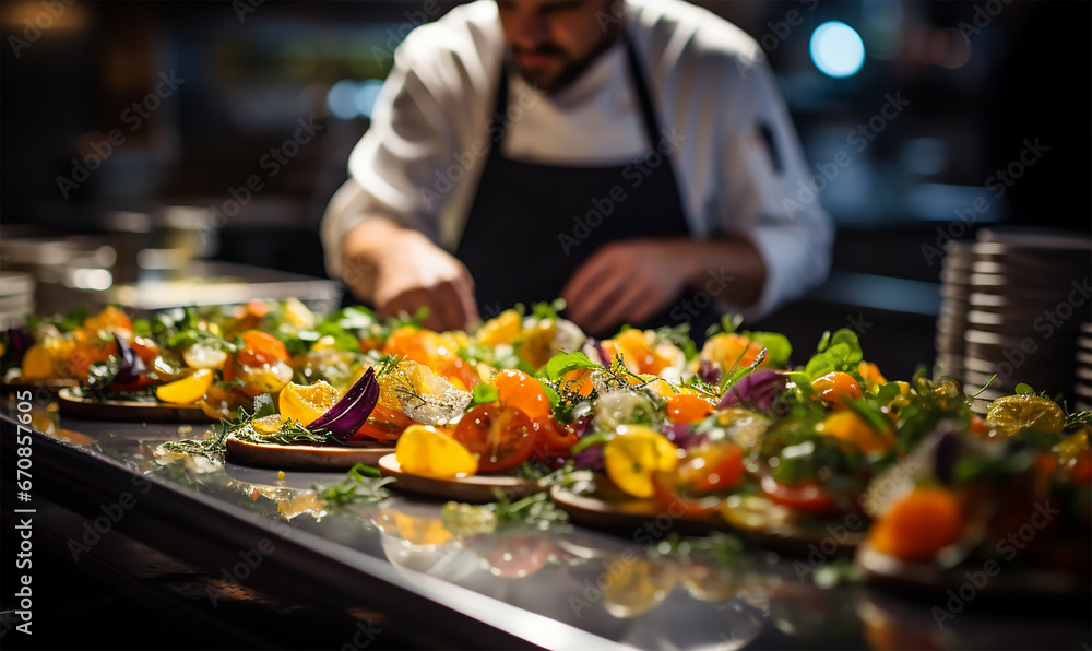 the hands of a skilled chef, meticulously crafting a gourmet dish