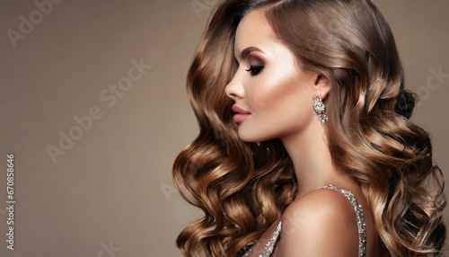 portrait of a woman, Graceful Profile: Stunning Woman with Curly Hairstyle