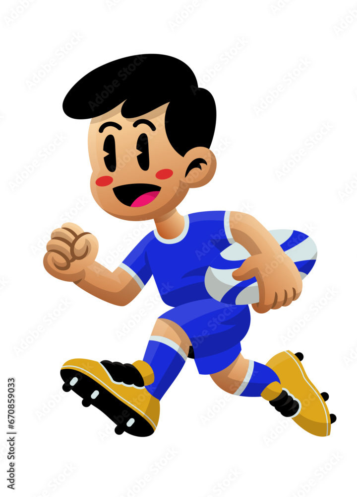 Cartoon Boy Playing Rugby Illustration Cartoon Boy Playing Rugby Illustration