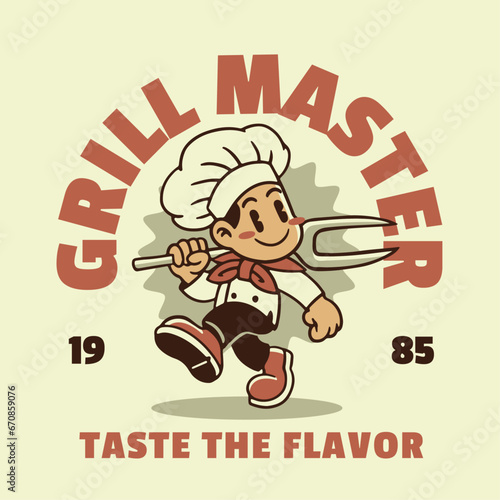 Cartoon Chef Mascot Logo in Vintage Retro Style