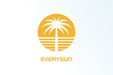 sun palm coconut tree minimalist elegant modern logo vector for business company