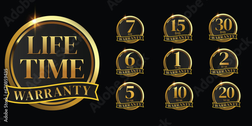 set of golden warranty logo,Vector golden warranty number. 7, 30, 3, 1, 2, 3,6, 5, 10, 15,,20life time,logo design. vector illustration