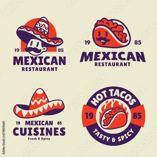 Set of Mexican Food Restaurant Logos and Labels Collection