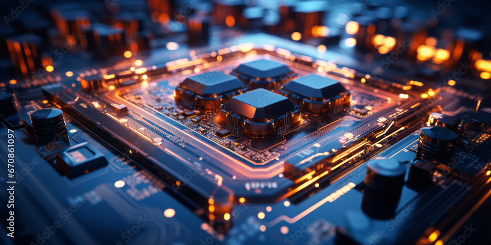 Closeup hardware background of motherboard. Circuit cpu microchip digital. Ai generative illustration Closeup hardware background of motherboard. Circuit cpu microchip digital. Ai generative illustration