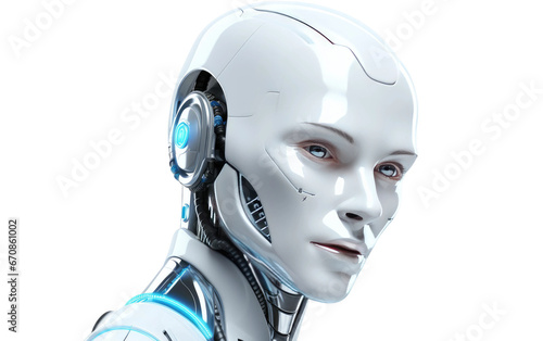 White Artificial Intelligence Robot Girl 3D Character Isolated on Transparent Background PNG.