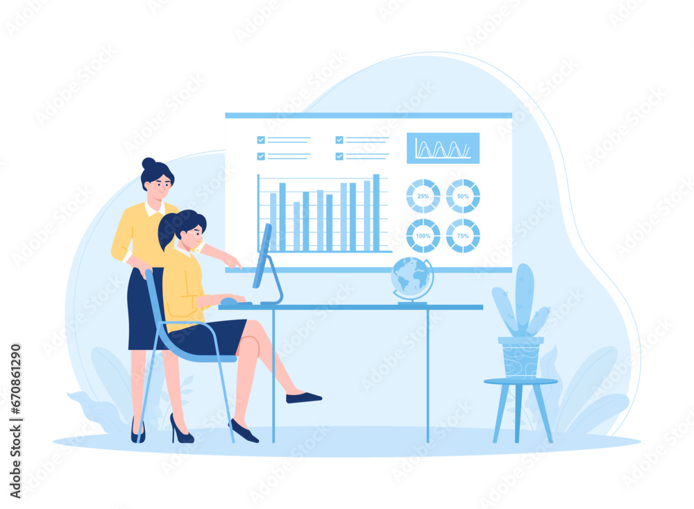 Fototapeta premium People analyze growth charts concept flat illustration