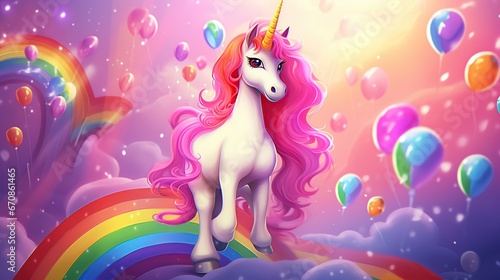 Rendering cartoon Colorful Rainbow Unicorn horse. AI generated image