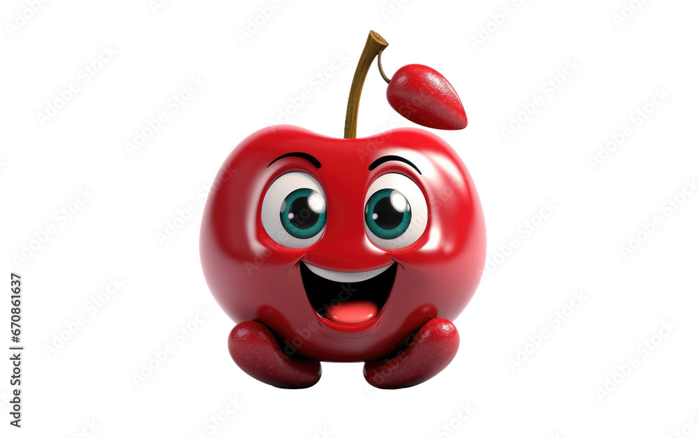 Fresh Red Cherry With Smiling 3D Character Isolated on Transparent Background PNG.