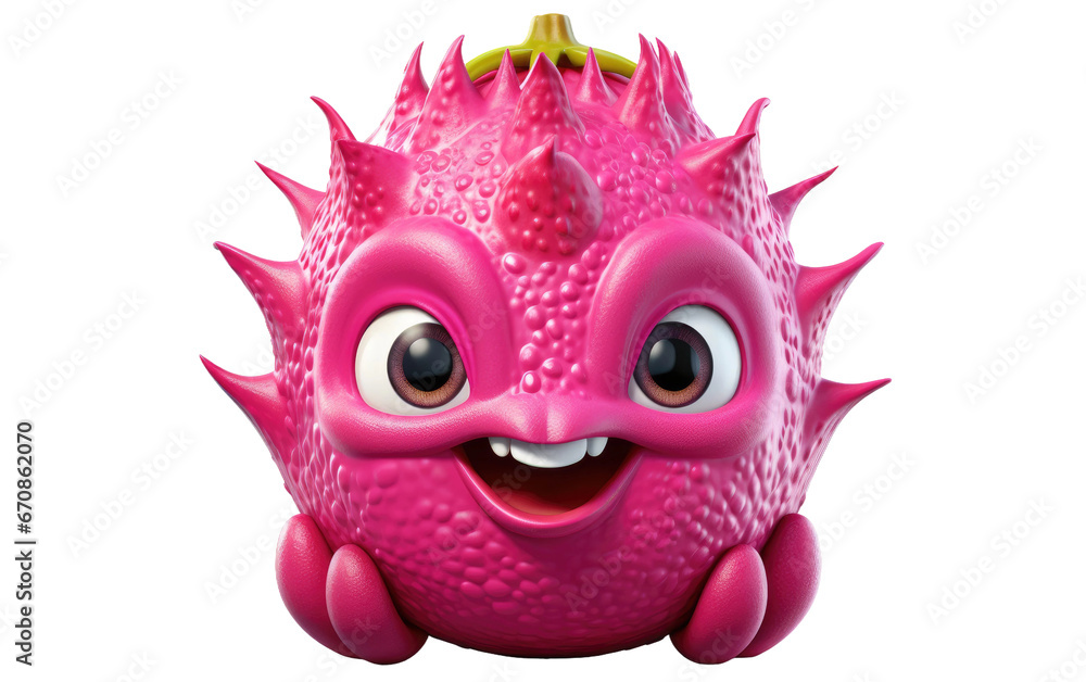 Dragon Fruit With Smiling Face 3D Character Isolated on Transparent Background PNG.