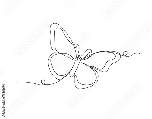 Butterfly in one continuous line drawing isolated vector illustration.