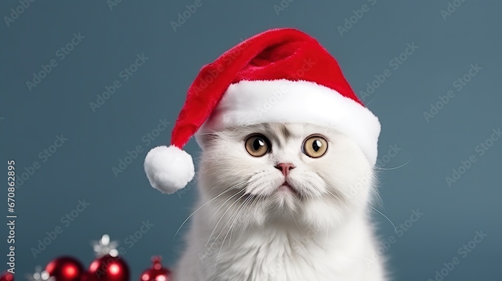 Cute White Cat with Christmas Hat Isolated on the Minimalist Background
Cute White Cat with Christmas Hat Isolated on the Minimalist Background