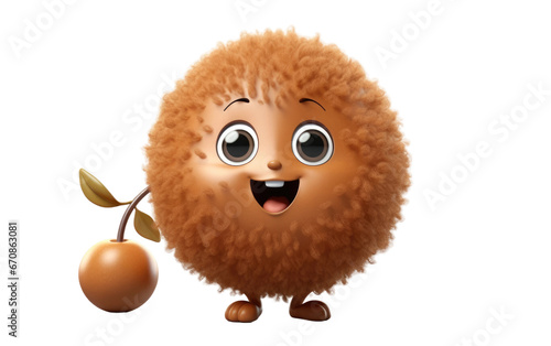 Small Longan Plant in Cute Face 3D Character Isolated on Transparent Background PNG.