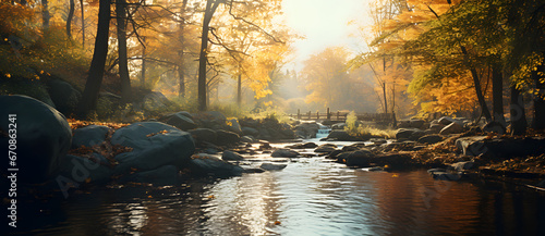 A late autumn suburban nature landscape with trees and rivers 1