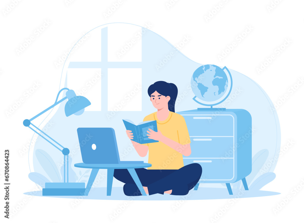 Someone doing activities at home concept flat illustration Someone doing activities at home concept flat illustration