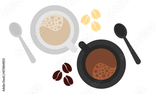 illustration of two black and white coffee cups on a white background