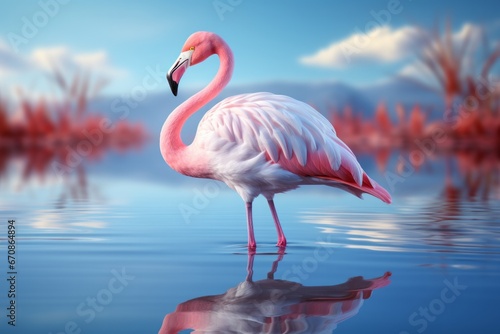 Pastel flamingo in a reflective pose  encouraging mindfulness and relaxation in calming pastels  Generative AI