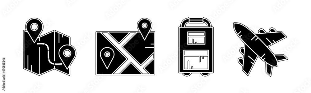 Traveling icon collection. An illustration of a black travel icon. Stock vector. Traveling icon collection. An illustration of a black travel icon. Stock vector.