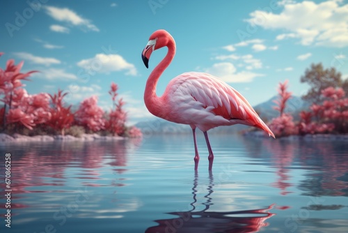 Pastel flamingo wading in shallow waters  inviting viewers to find tranquility in vibrant pastels  Generative AI