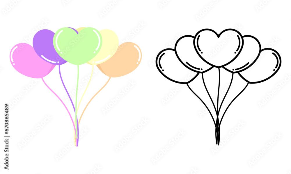 heart shaped balloon hand drawn background on white background