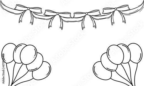 background of balloons and ribbons on a white background