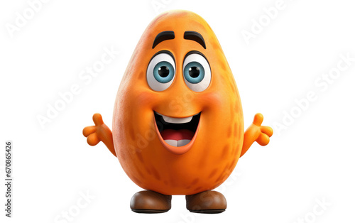 Smiling Orange Color Sweet Potato 3D Cartoon Isolated on Transparent Background PNG.