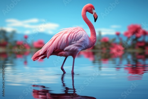 Pastel flamingo with a reflective stance  evoking a sense of calm and introspection in gentle pastel tones  Generative AI