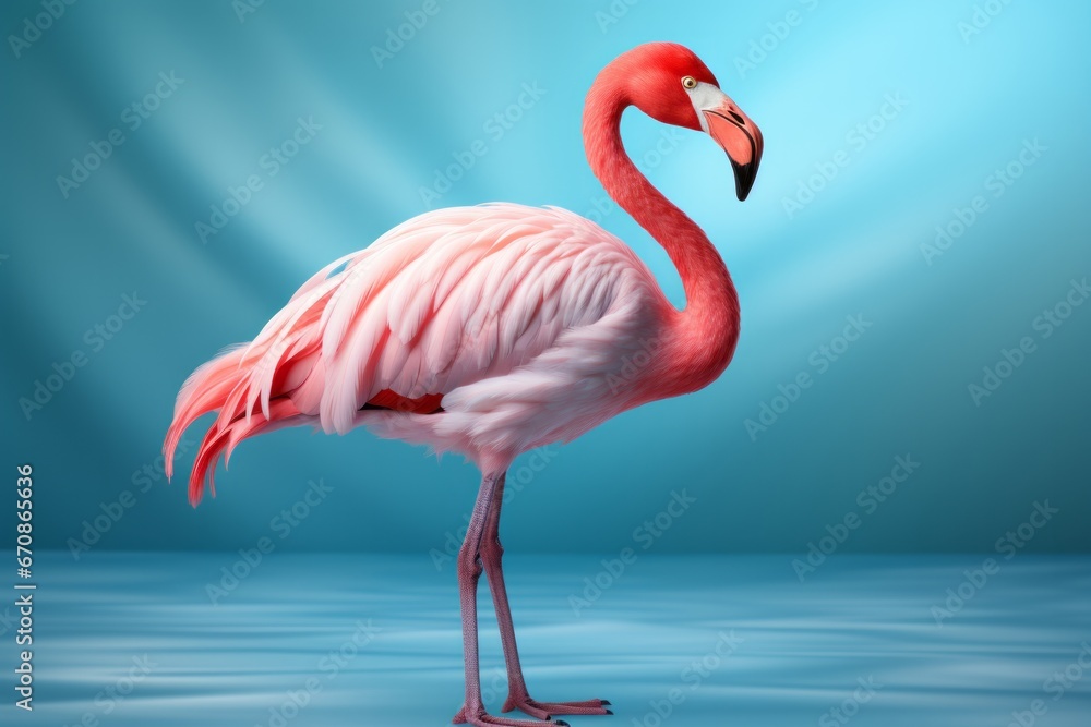 Pastel flamingo with its head held high, radiating confidence and poise in soothing colors, Generative AI