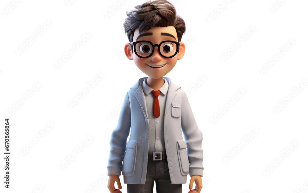 Portrait Cute Boy is Standing and Doing a Job of Web Development 3D Cartoon Isolated on Transparent Background PNG.