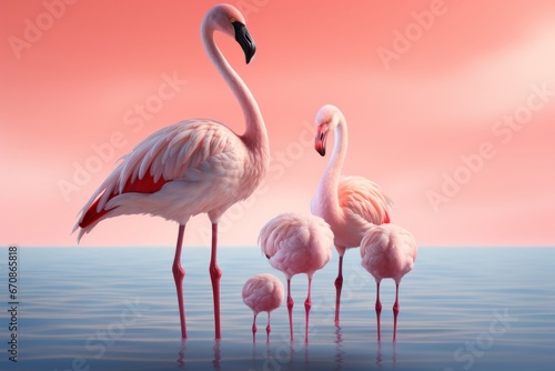 Pastel pink flamingo family, representing togetherness and harmony in a simple and elegant form, Generative AI © Box Milk