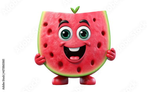 Smiling a Slice of Fresh Watermelon 3D Cartoon Isolated on Transparent Background PNG.