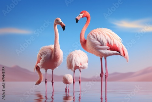 Pastel pink flamingo family  representing togetherness and harmony in a simple and elegant form  Generative AI