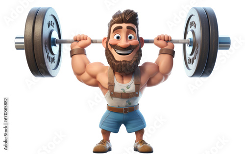 Amazing Strong Weightlifter Lifting Heavy Weights 3D Cartoon Isolated on Transparent Background PNG.