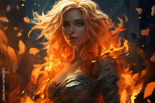 Ember's Embrace: Dance of the Flame Maiden. Generative AI