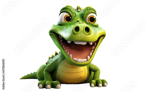 Portrait Green Color Alligator 3D Cartoon Isolated on Transparent Background PNG.