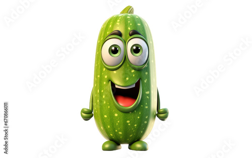 Beautiful Fresh Green Zucchini 3D Cartoon Isolated on Transparent Background PNG.