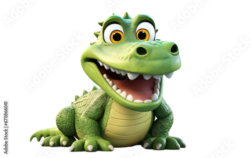 Smiling Cute Green Alligator 3D Cartoon Isolated on Transparent Background PNG. © Haider