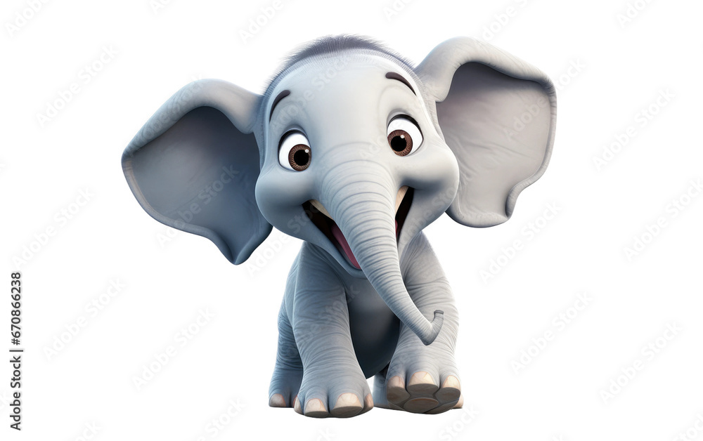 Cute Elephant in Joyful Mood 3D Cartoon Isolated on Transparent Background PNG.
