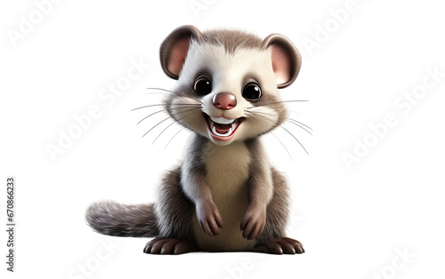 Portrait Smiling a Beautiful Ferret Animal 3D Cartoon Isolated on Transparent Background PNG.