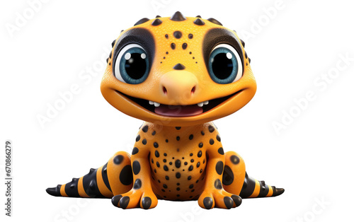 Portrait Cute Gila Monster 3D Cartoon Isolated on Transparent Background PNG.