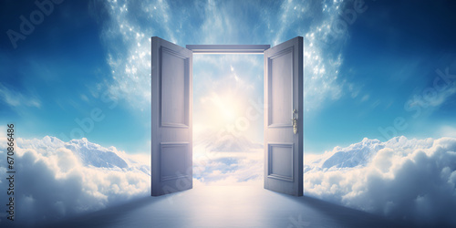 open door to the sky , Heaven Door  , open door into surreal sky, Opening door in sky with generative ai
 photo