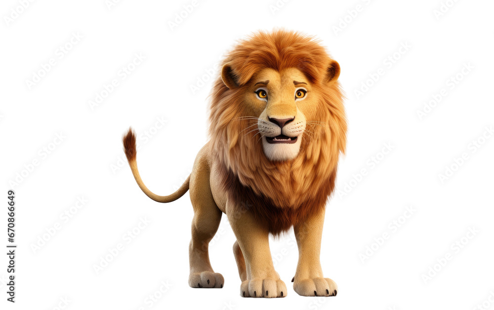 Amazing Cute Lion is Standing 3D Cartoon Isolated on Transparent Background PNG.