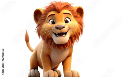 Smiling Stunning Lion 3D Cartoon Isolated on Transparent Background PNG.