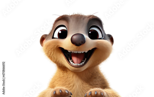 Smiling Cute Meerkat Animal 3D Cartoon Isolated on Transparent Background PNG.