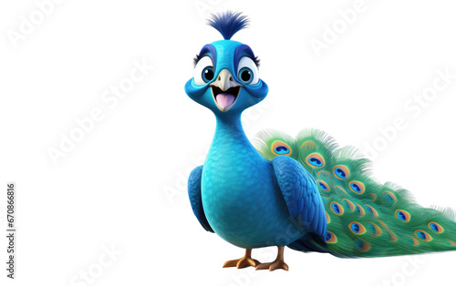 Amazing Cute Peacock 3D Cartoon Isolated on Transparent Background PNG.