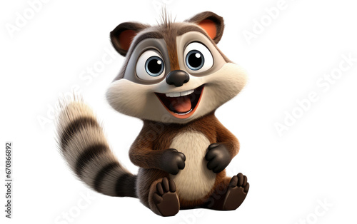 Smiling Cute Raccoon 3D Cartoon Isolated on Transparent Background PNG.