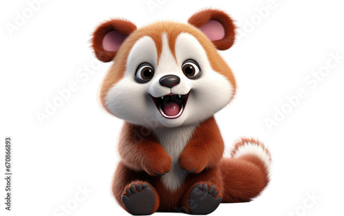 Red Panda is Smiling in Joyful Mood 3D Cartoon Isolated on Transparent Background PNG.